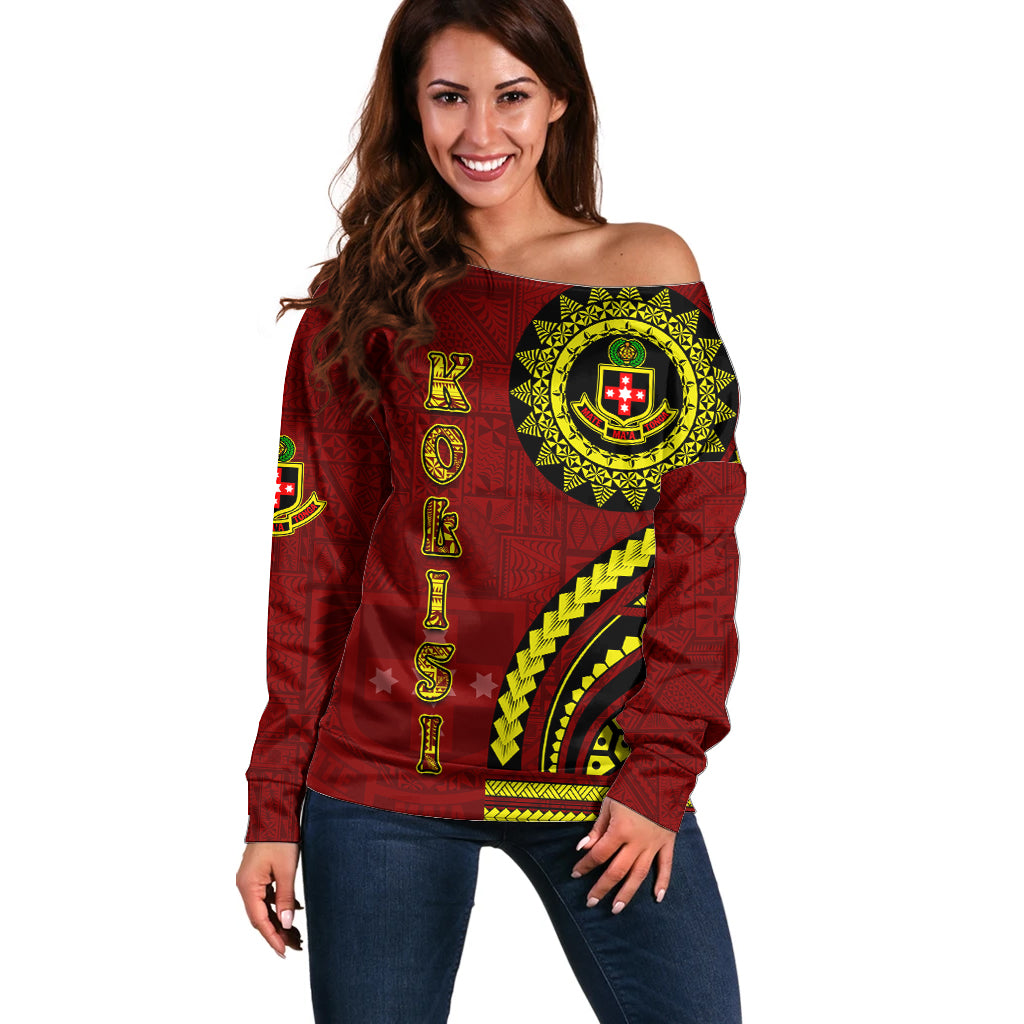 Kolisi Tonga Atele Off Shoulder Sweater Ngatu and Polynesian Pattern LT03 Women Red - Polynesian Pride
