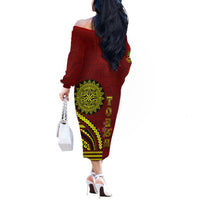 Kolisi Tonga Atele Off The Shoulder Long Sleeve Dress Ngatu and Polynesian Pattern LT03 - Polynesian Pride