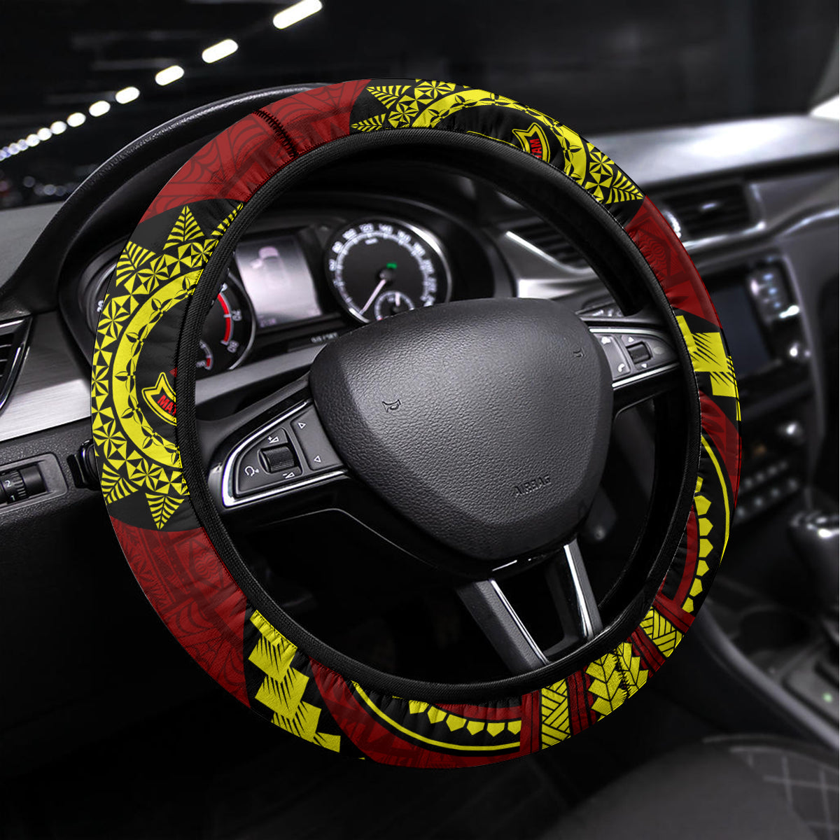 Kolisi Tonga Atele Steering Wheel Cover Ngatu and Polynesian Pattern