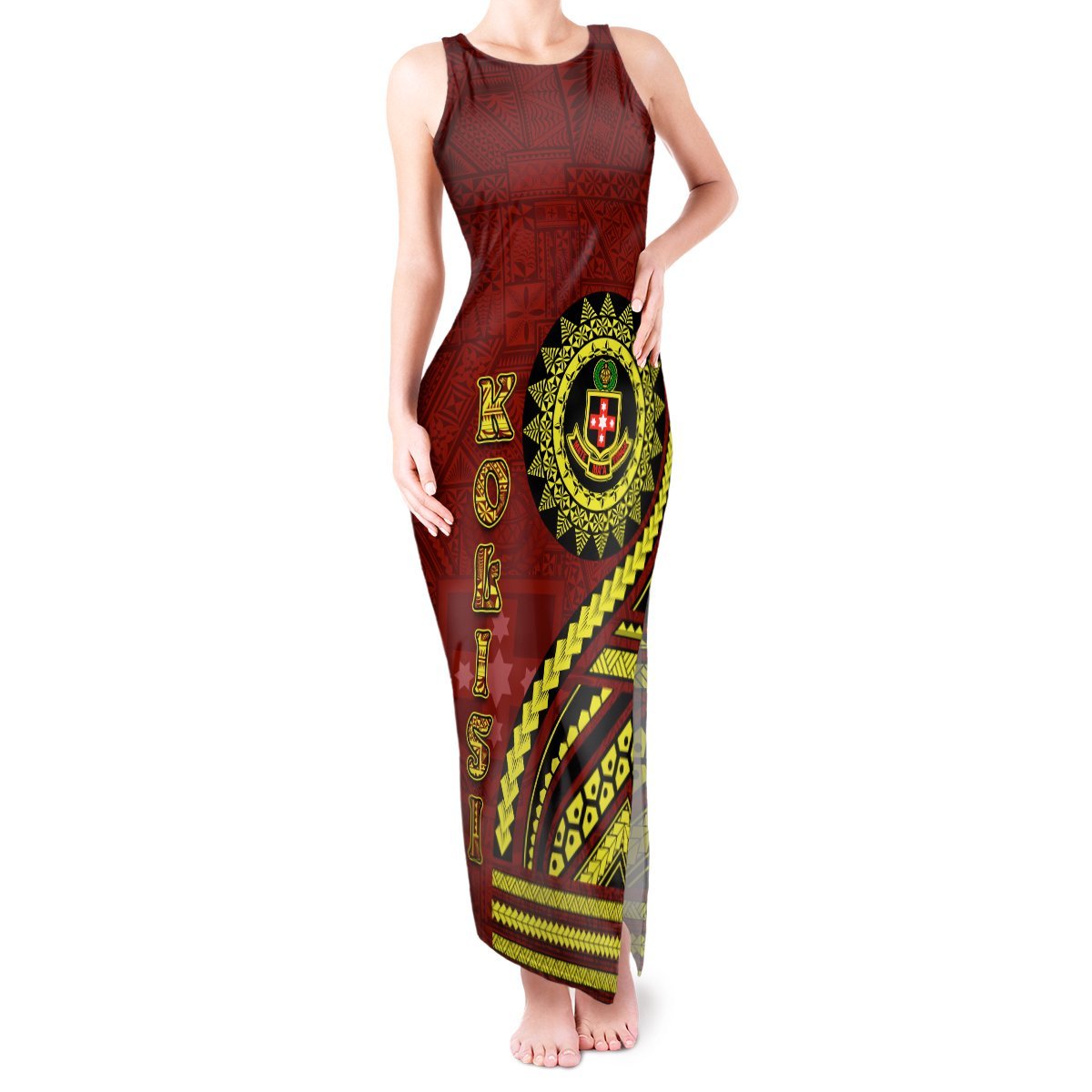 Kolisi Tonga Atele Tank Maxi Dress Ngatu and Polynesian Pattern LT03 Women Red - Polynesian Pride