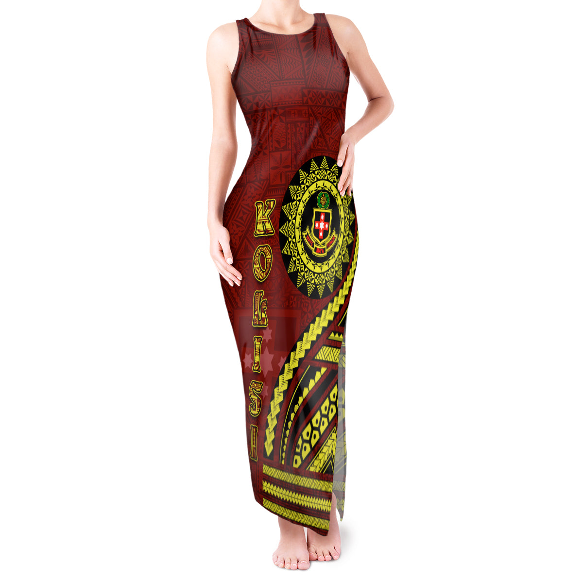 Kolisi Tonga Atele Tank Maxi Dress Ngatu and Polynesian Pattern