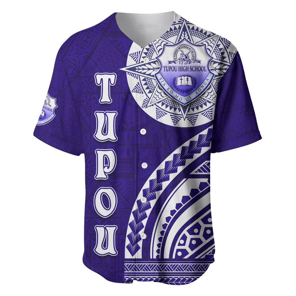Tupou College Toloa Baseball Jersey Ngatu and Polynesian Pattern LT03 Blue - Polynesian Pride