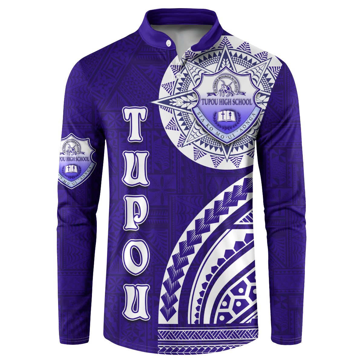 Tupou College Toloa Button Sweatshirt Ngatu and Polynesian Pattern