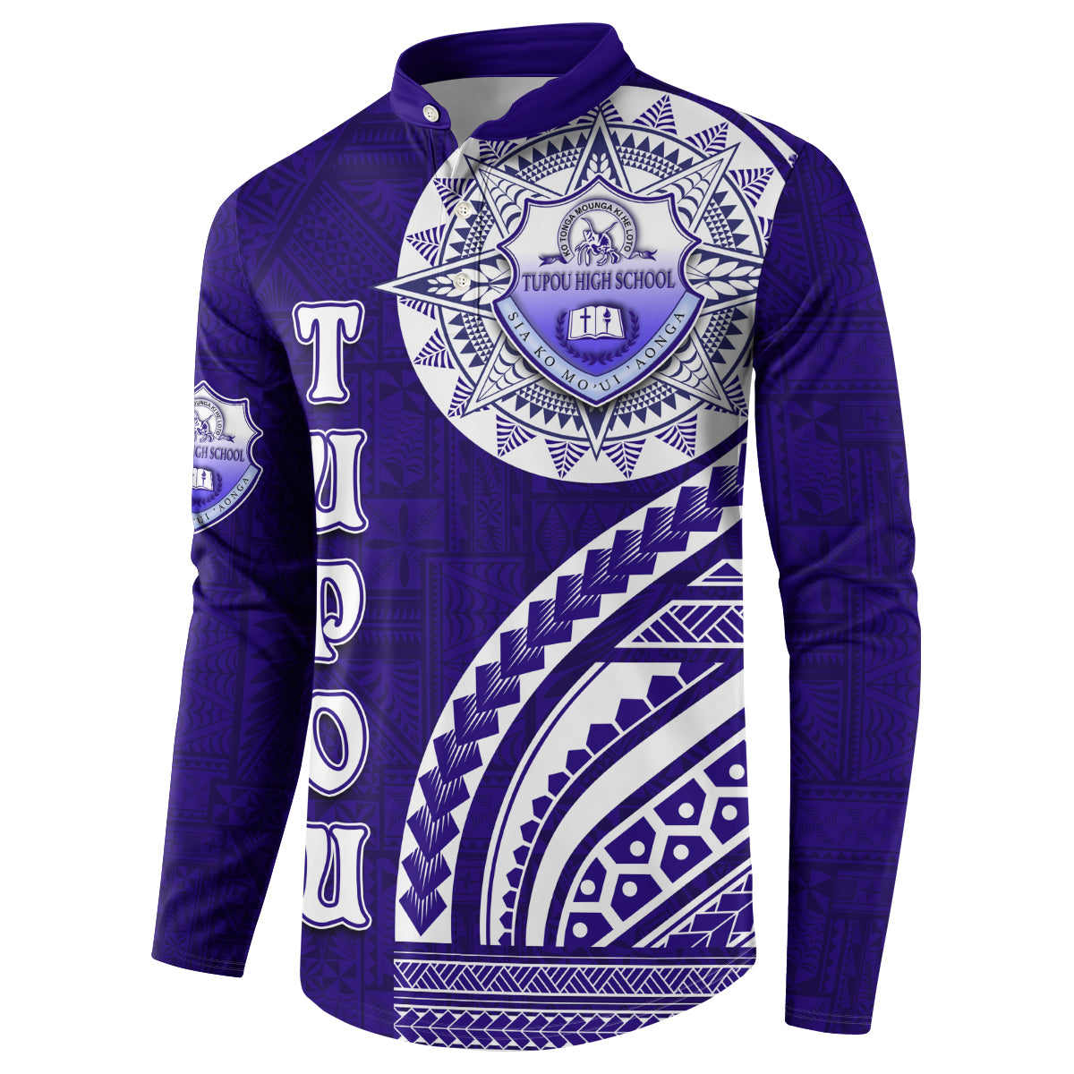 Tupou College Toloa Button Sweatshirt Ngatu and Polynesian Pattern LT03 - Polynesian Pride