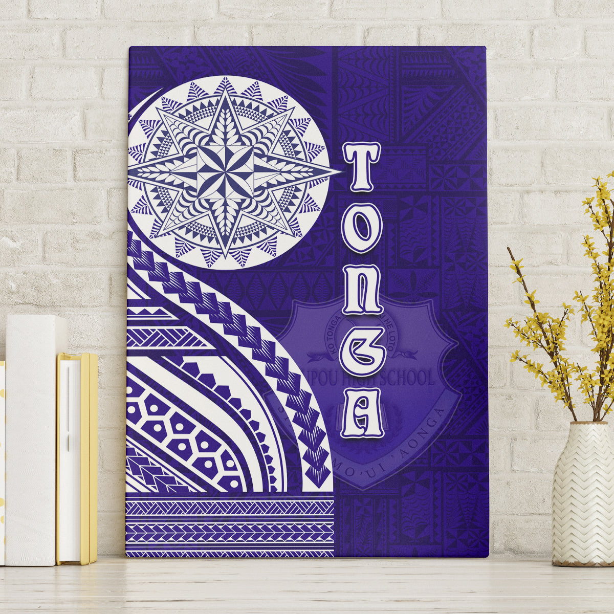 Tupou College Toloa Canvas Wall Art Ngatu and Polynesian Pattern LT03 Without Frame Blue - Polynesian Pride