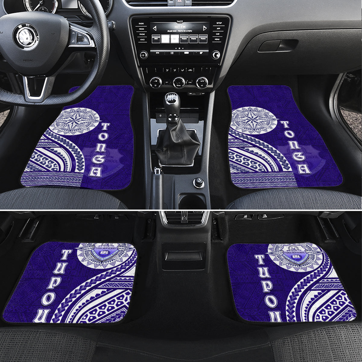Tupou College Toloa Car Mats Ngatu and Polynesian Pattern LT03 Set 4pcs Blue - Polynesian Pride