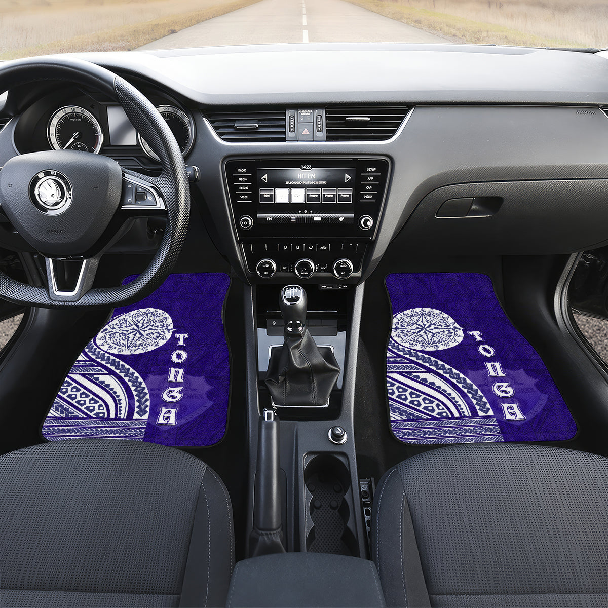Tupou College Toloa Car Mats Ngatu and Polynesian Pattern LT03 Set 2pcs - Front Blue - Polynesian Pride