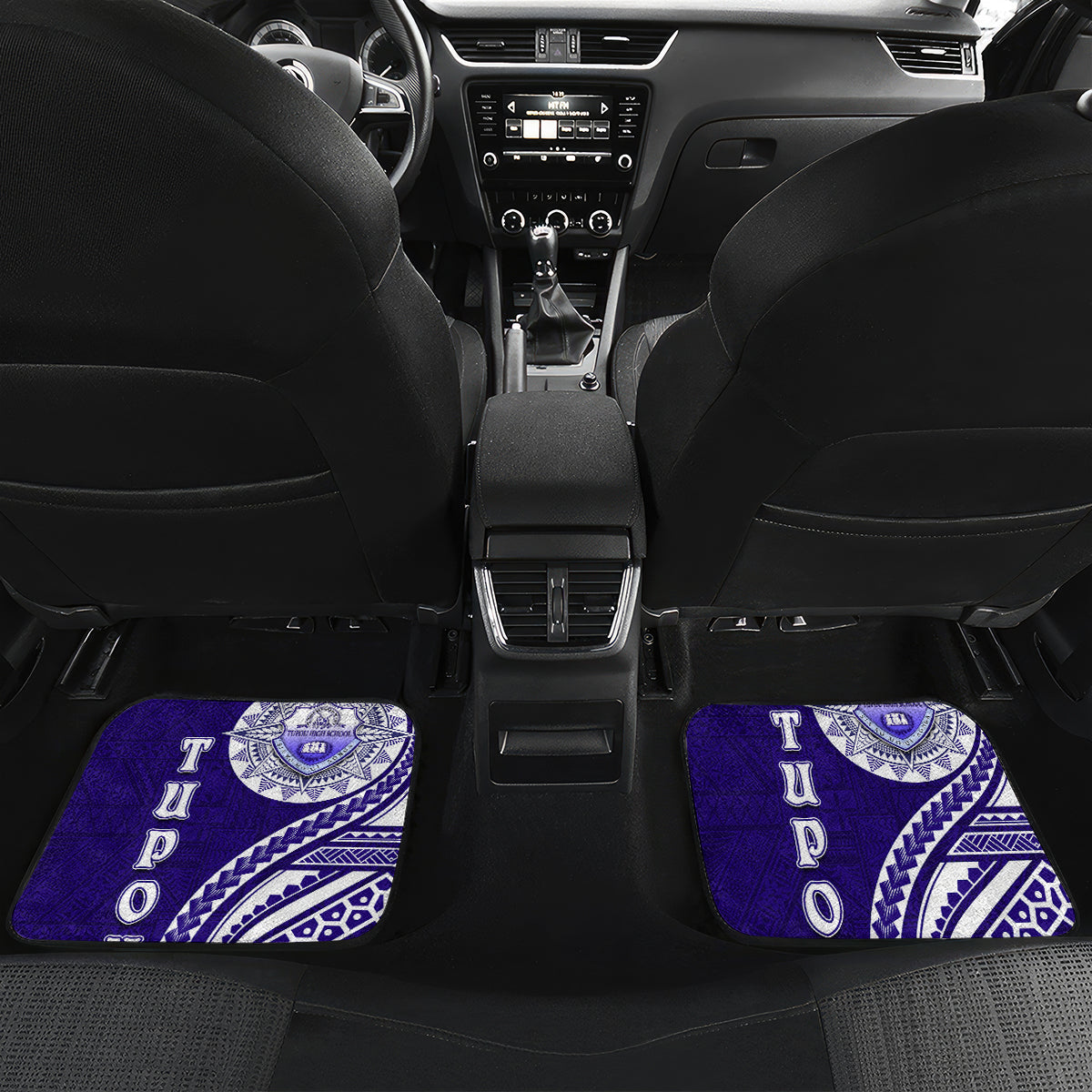 Tupou College Toloa Car Mats Ngatu and Polynesian Pattern LT03 Set 2pcs - Back Blue - Polynesian Pride