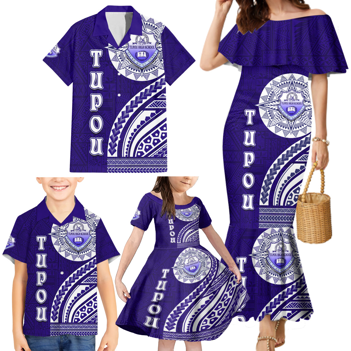 Tupou College Toloa Family Matching Mermaid Dress and Hawaiian Shirt Ngatu and Polynesian Pattern