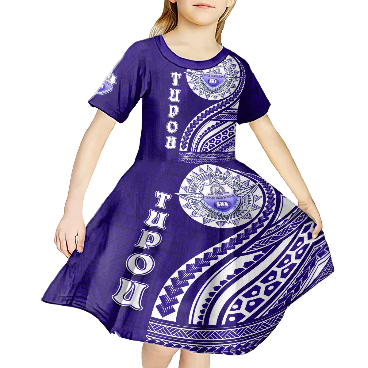 Tupou College Toloa Kid Short Sleeve Dress Ngatu and Polynesian Pattern LT03 - Polynesian Pride