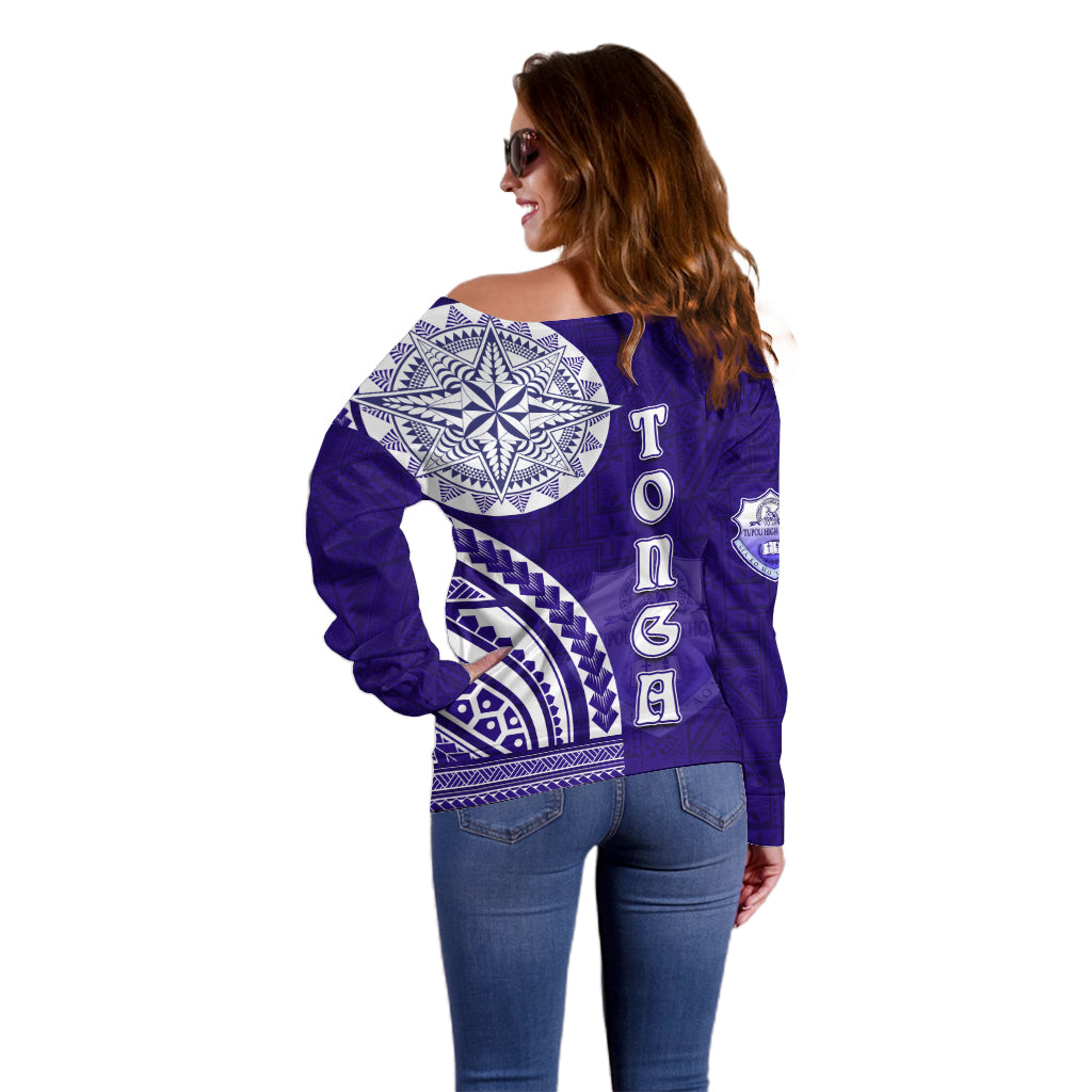 Tupou College Toloa Off Shoulder Sweater Ngatu and Polynesian Pattern LT03 - Polynesian Pride
