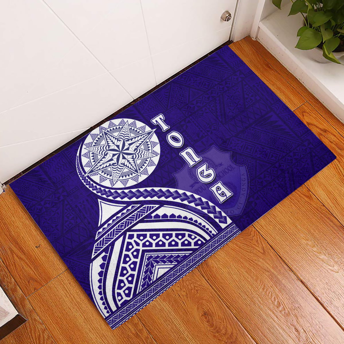 Tupou College Toloa Rubber Doormat Ngatu and Polynesian Pattern LT03 Blue - Polynesian Pride