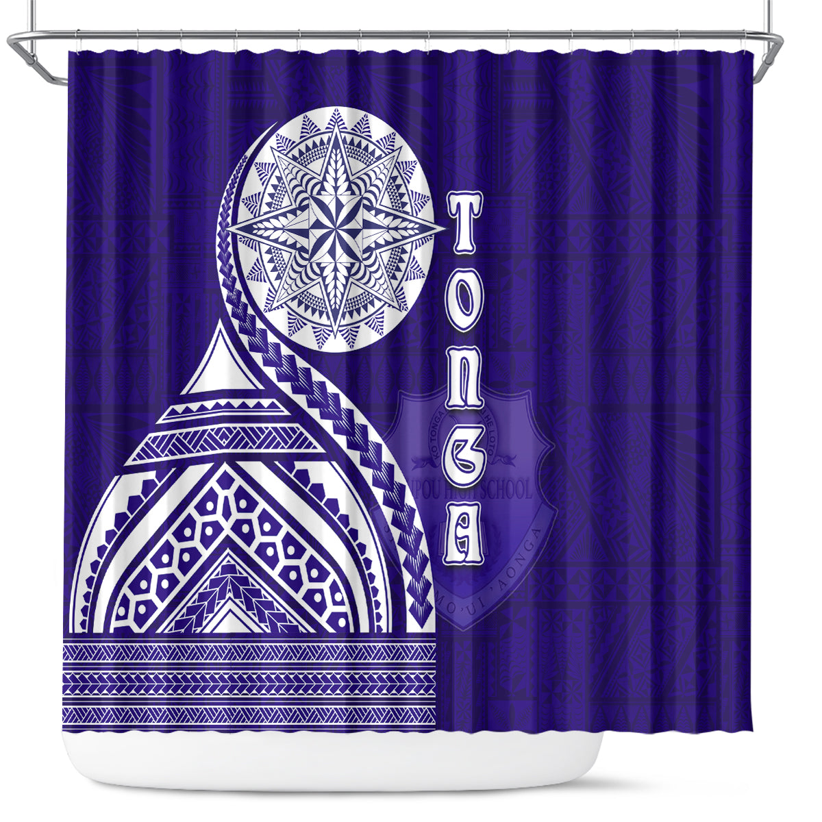 Tupou College Toloa Shower Curtain Ngatu and Polynesian Pattern LT03 Blue - Polynesian Pride