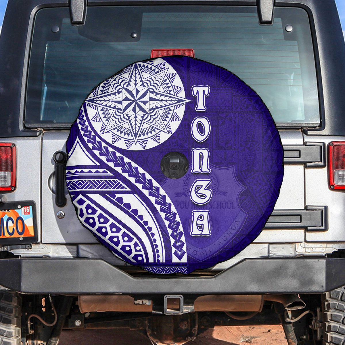 Tupou College Toloa Spare Tire Cover Ngatu and Polynesian Pattern