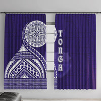 Tupou College Toloa Window Curtain Ngatu and Polynesian Pattern LT03 With Hooks Blue - Polynesian Pride
