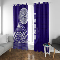 Tupou College Toloa Window Curtain Ngatu and Polynesian Pattern LT03 With Grommets Blue - Polynesian Pride