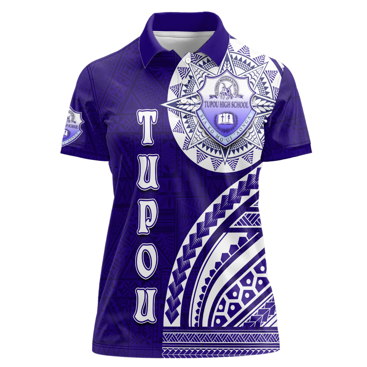 Tupou College Toloa Women Polo Shirt Ngatu and Polynesian Pattern LT03 Female Blue - Polynesian Pride