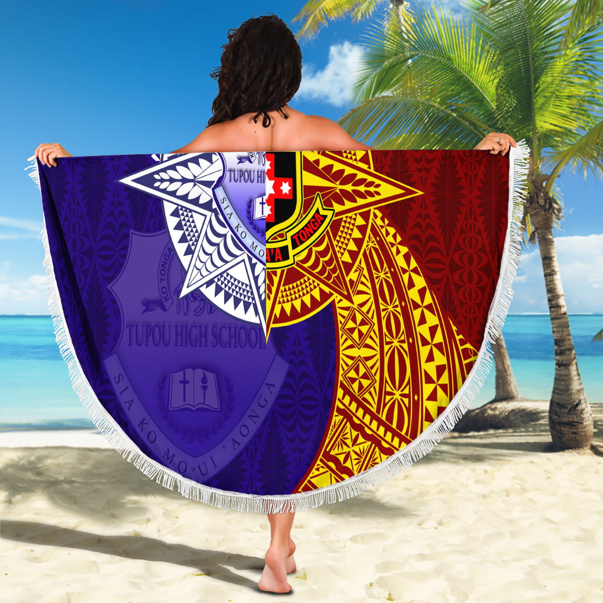 Kolisi Tonga Atele and Tupou College Toloa Beach Blanket Ngatu and Polynesian Spiral Pattern LT03 - Polynesian Pride