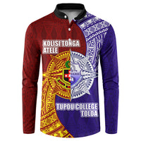 Kolisi Tonga Atele and Tupou College Toloa Button Sweatshirt Ngatu and Polynesian Spiral Pattern LT03 Red - Polynesian Pride