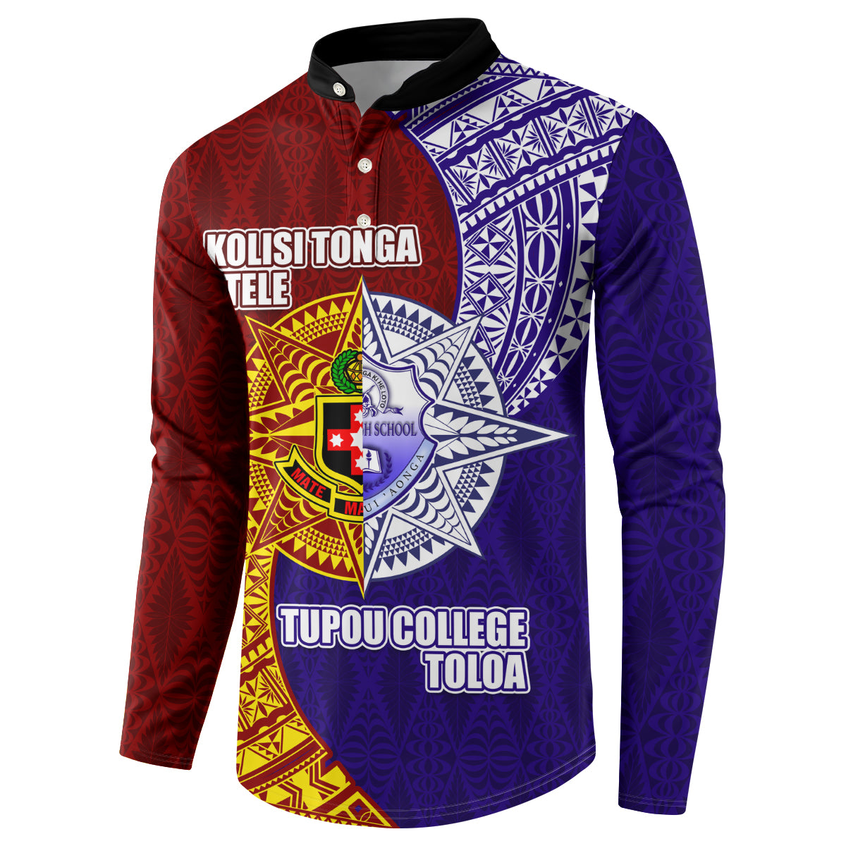 Kolisi Tonga Atele and Tupou College Toloa Button Sweatshirt Ngatu and Polynesian Spiral Pattern LT03 - Polynesian Pride