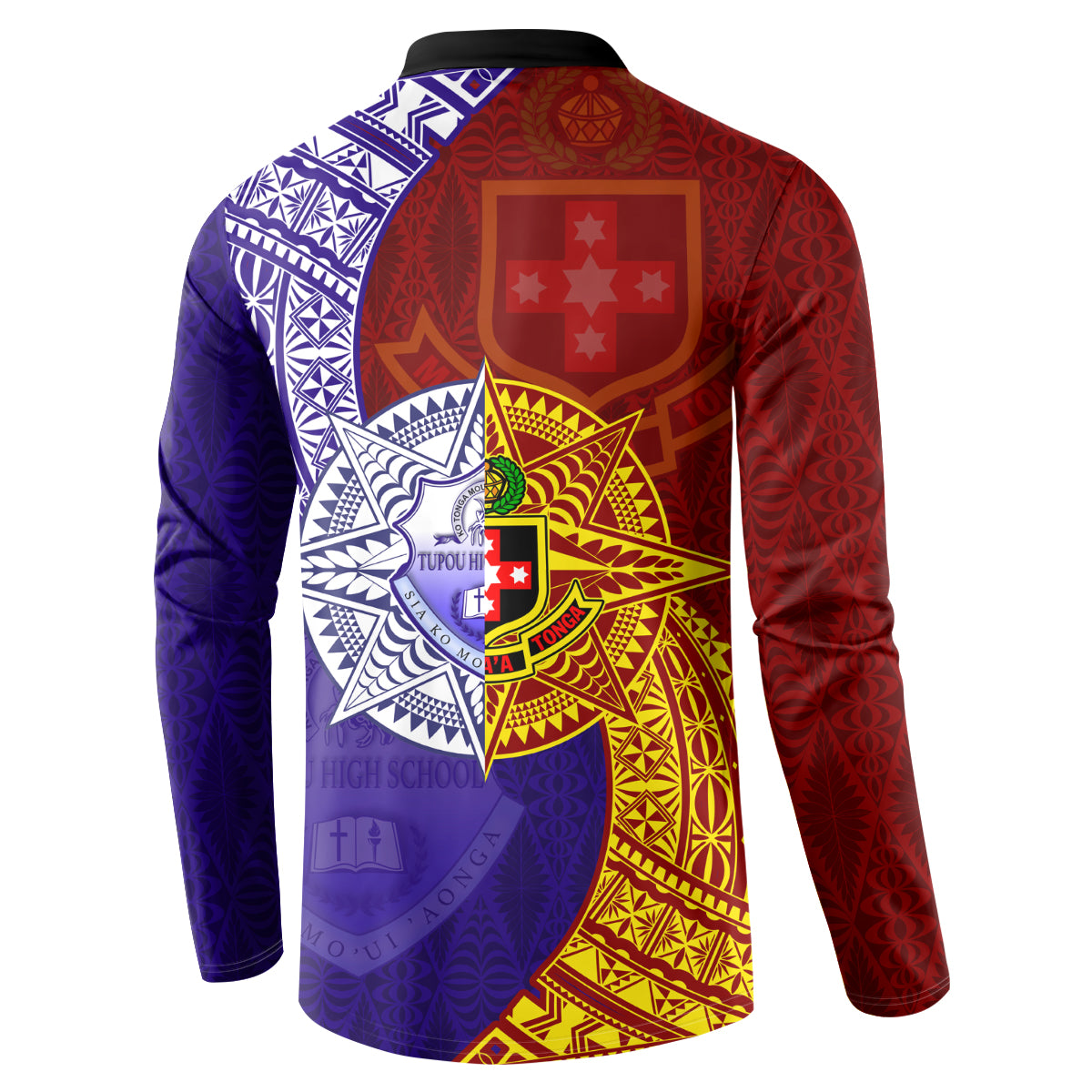 Kolisi Tonga Atele and Tupou College Toloa Button Sweatshirt Ngatu and Polynesian Spiral Pattern LT03 - Polynesian Pride