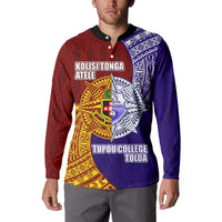 Kolisi Tonga Atele and Tupou College Toloa Button Sweatshirt Ngatu and Polynesian Spiral Pattern LT03 - Polynesian Pride