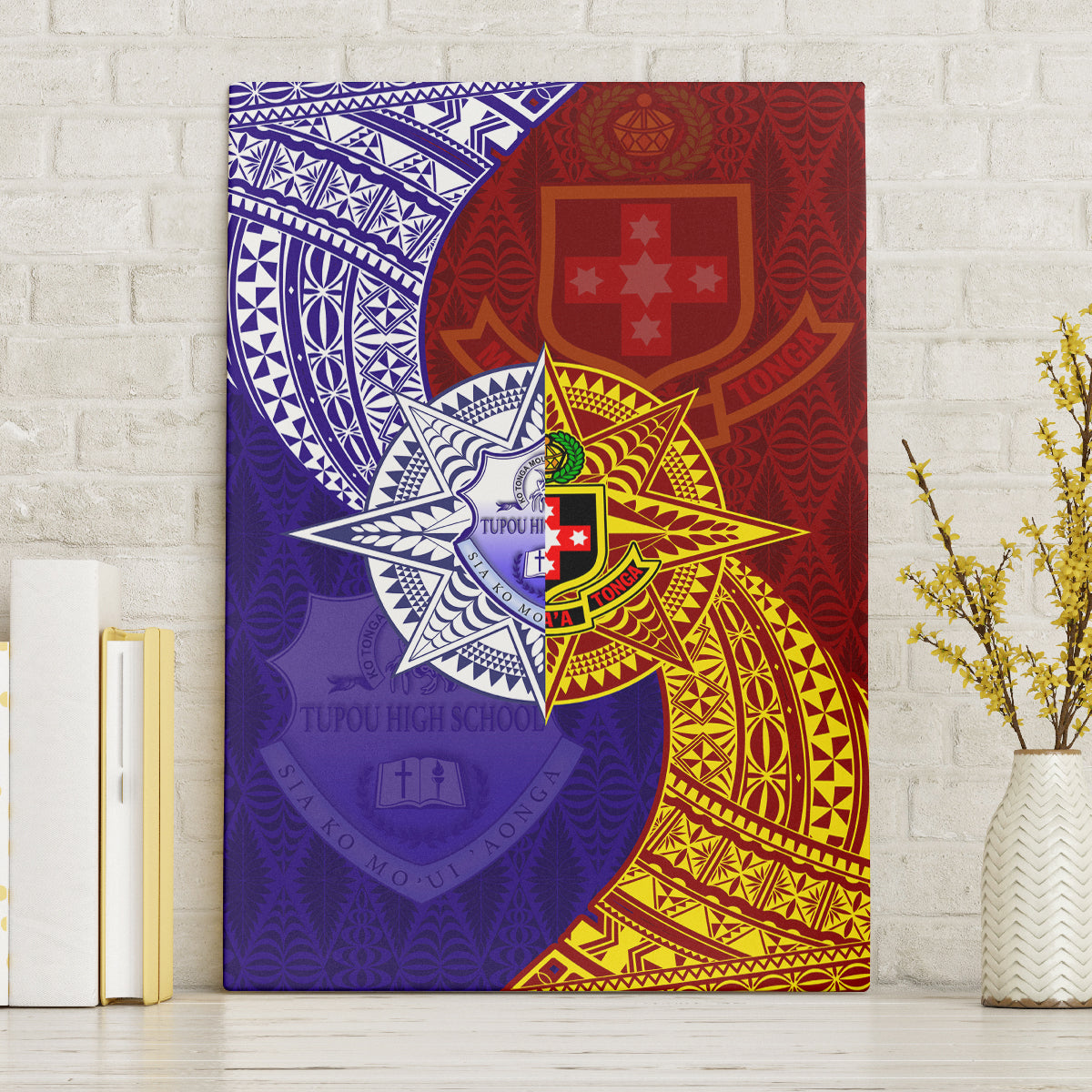 Kolisi Tonga Atele and Tupou College Toloa Canvas Wall Art Ngatu and Polynesian Spiral Pattern LT03 Without Frame Red - Polynesian Pride