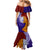 Kolisi Tonga Atele and Tupou College Toloa Mermaid Dress Ngatu and Polynesian Spiral Pattern