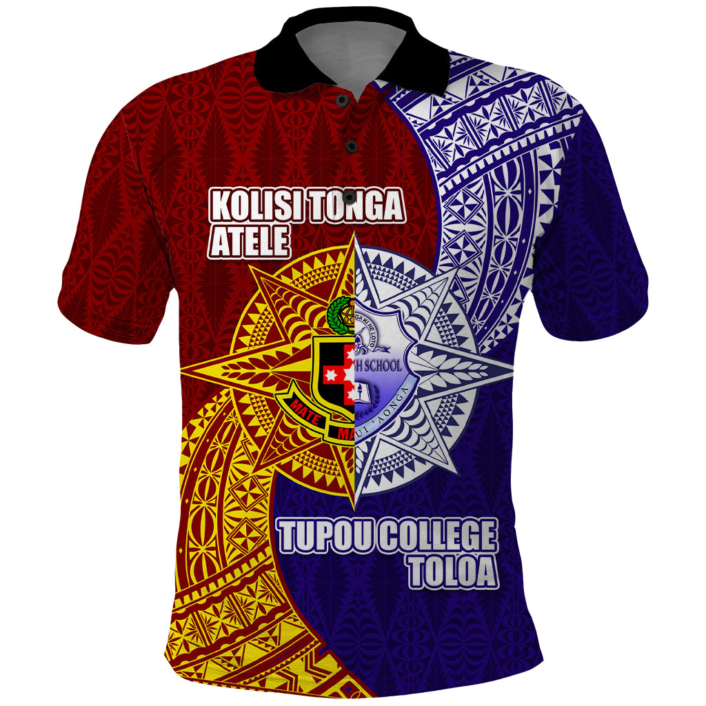 Kolisi Tonga Atele and Tupou College Toloa Polo Shirt Ngatu and Polynesian Spiral Pattern LT03 Red - Polynesian Pride