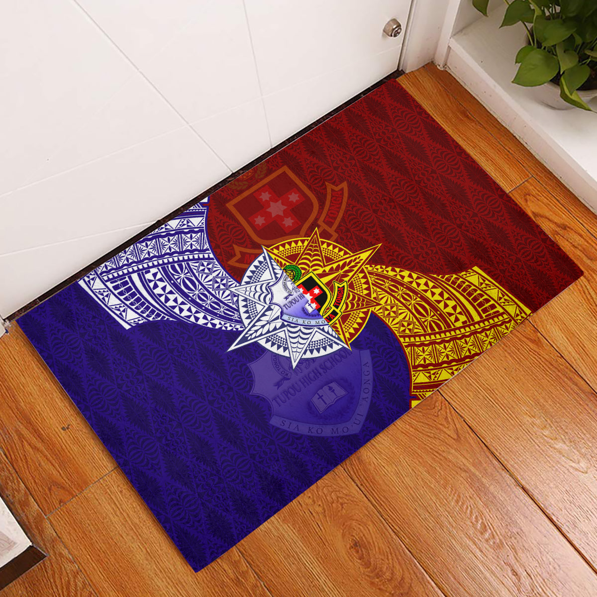 Kolisi Tonga Atele and Tupou College Toloa Rubber Doormat Ngatu and Polynesian Spiral Pattern LT03 Red - Polynesian Pride