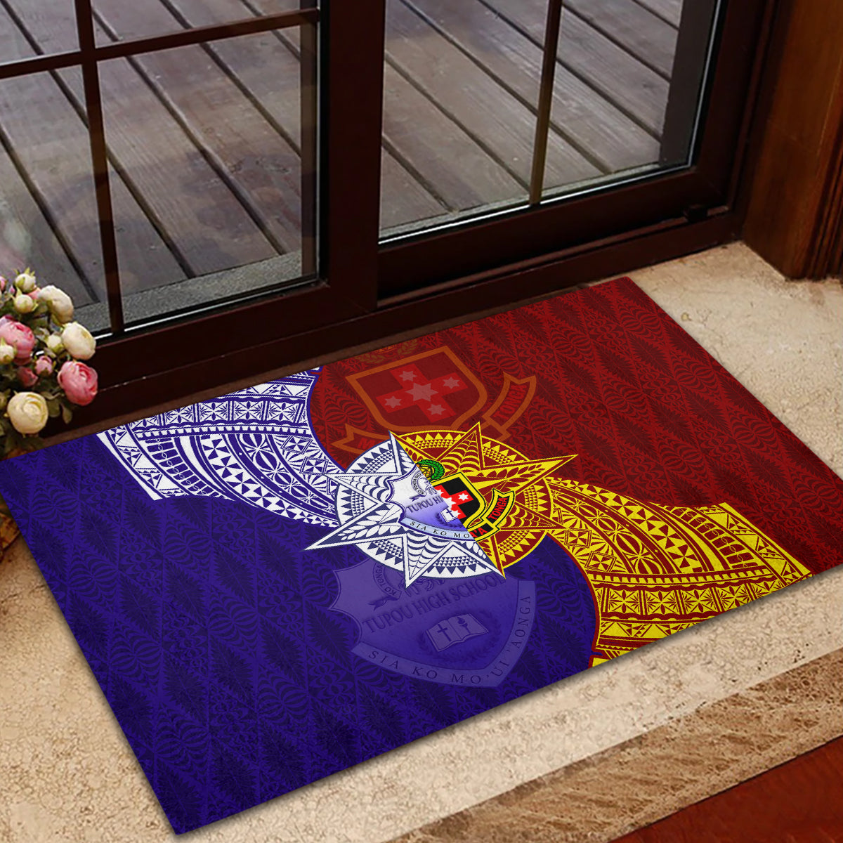 Kolisi Tonga Atele and Tupou College Toloa Rubber Doormat Ngatu and Polynesian Spiral Pattern LT03 - Polynesian Pride