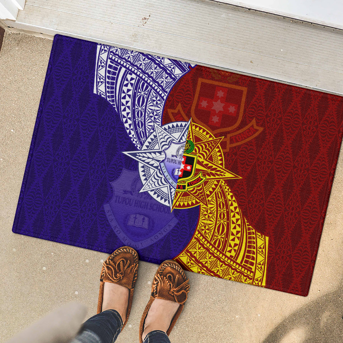 Kolisi Tonga Atele and Tupou College Toloa Rubber Doormat Ngatu and Polynesian Spiral Pattern LT03 - Polynesian Pride