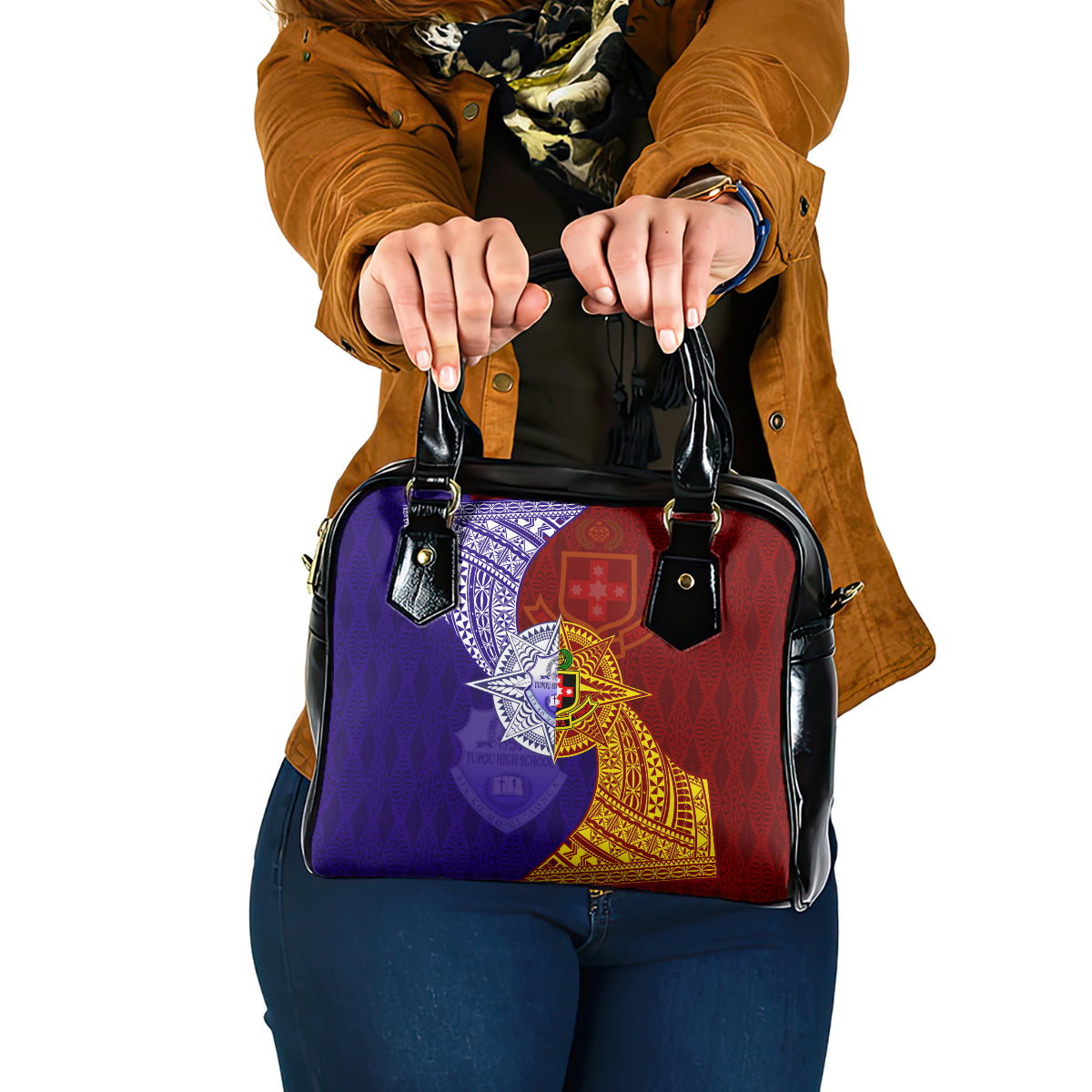 Kolisi Tonga Atele and Tupou College Toloa Shoulder Handbag Ngatu and Polynesian Spiral Pattern LT03 One Size Red - Polynesian Pride