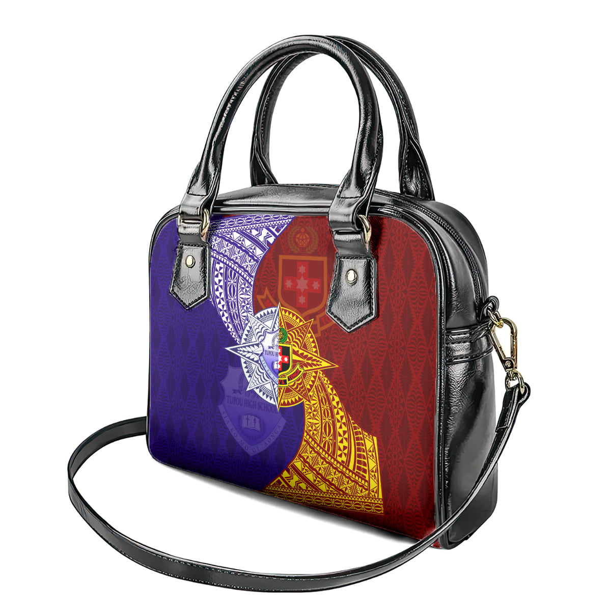 Kolisi Tonga Atele and Tupou College Toloa Shoulder Handbag Ngatu and Polynesian Spiral Pattern LT03 - Polynesian Pride