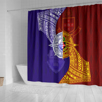 Kolisi Tonga Atele and Tupou College Toloa Shower Curtain Ngatu and Polynesian Spiral Pattern LT03 - Polynesian Pride