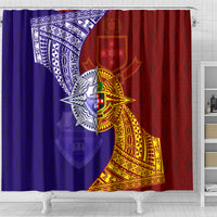 Kolisi Tonga Atele and Tupou College Toloa Shower Curtain Ngatu and Polynesian Spiral Pattern LT03 - Polynesian Pride