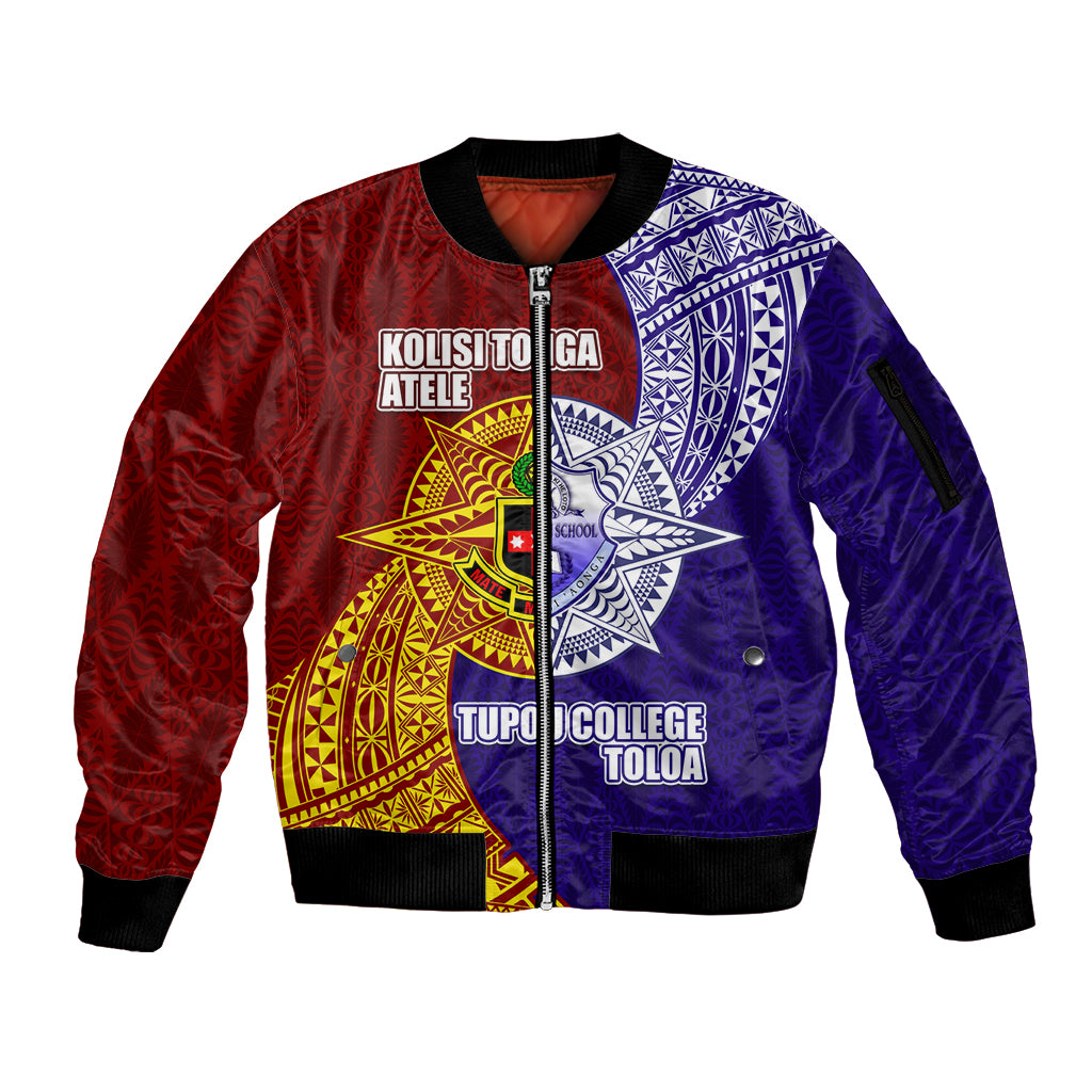 Kolisi Tonga Atele and Tupou College Toloa Sleeve Zip Bomber Jacket Ngatu and Polynesian Spiral Pattern