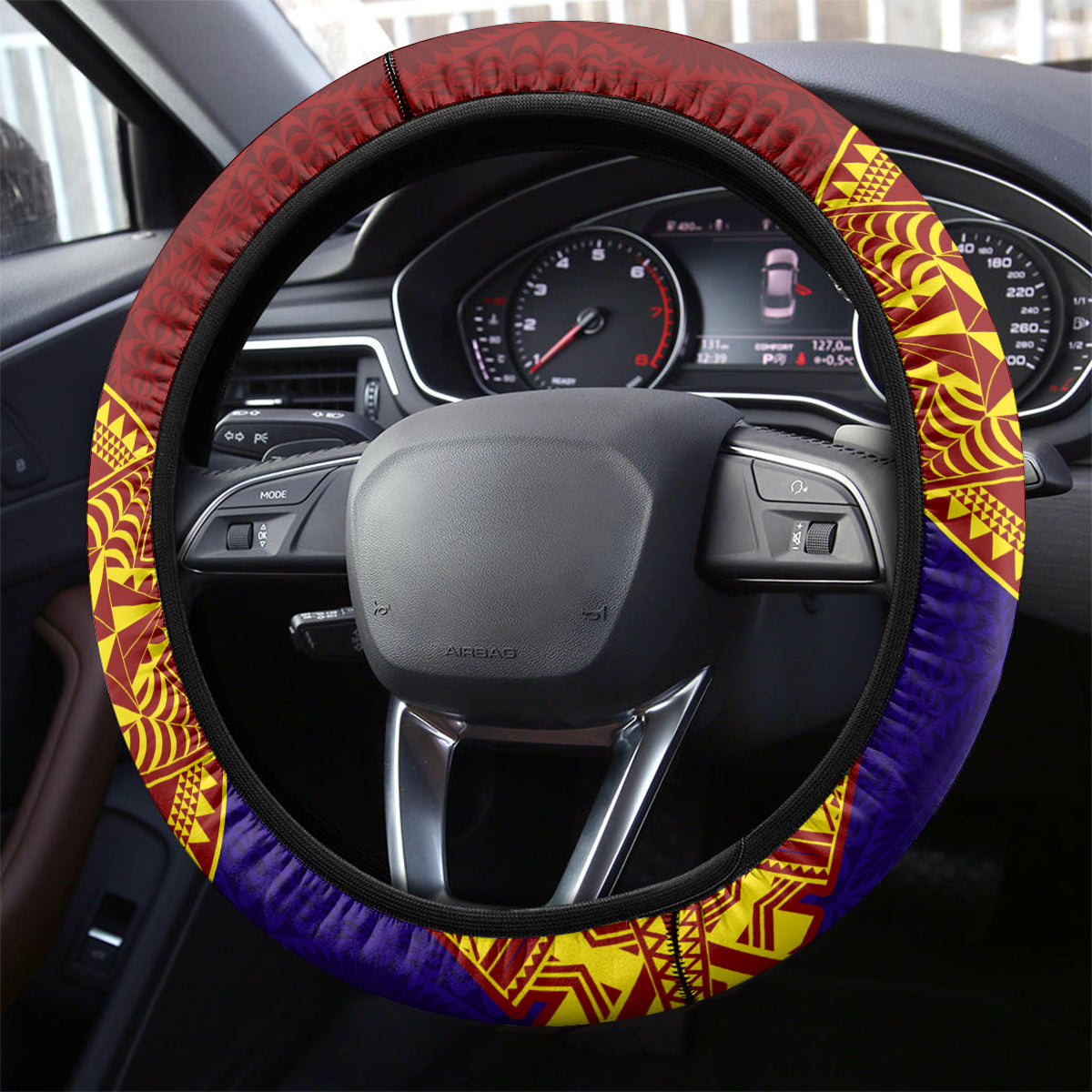 Kolisi Tonga Atele and Tupou College Toloa Steering Wheel Cover Ngatu and Polynesian Spiral Pattern LT03 - Polynesian Pride