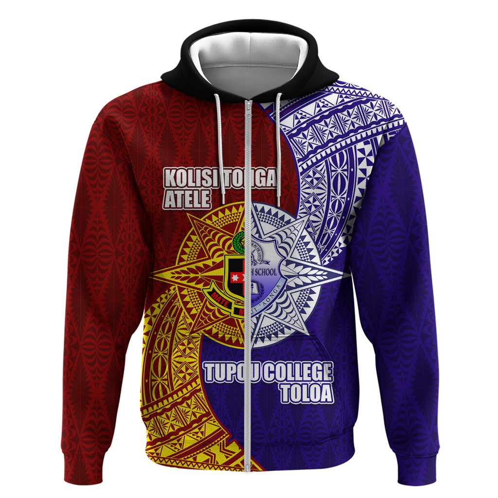 Kolisi Tonga Atele and Tupou College Toloa Zip Hoodie Ngatu and Polynesian Spiral Pattern LT03 Zip Hoodie Red - Polynesian Pride