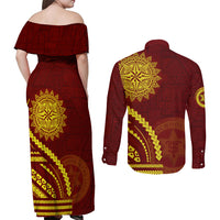 Tonga High School Couples Matching Off Shoulder Maxi Dress and Long Sleeve Button Shirt Ngatu and Polynesian Pattern LT03 - Polynesian Pride