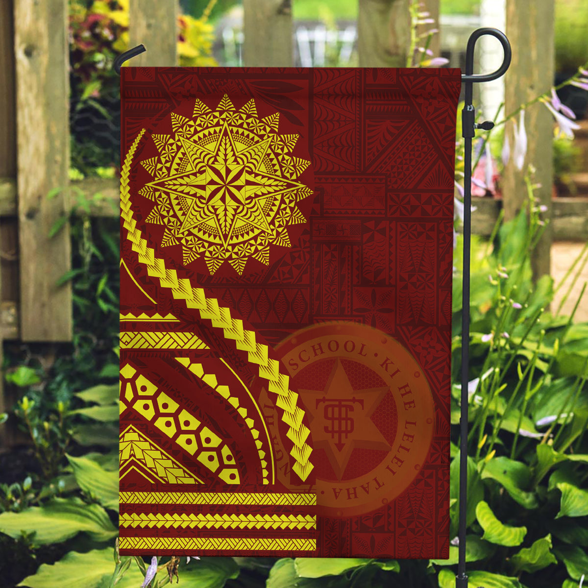 Tonga High School Garden Flag Ngatu and Polynesian Pattern