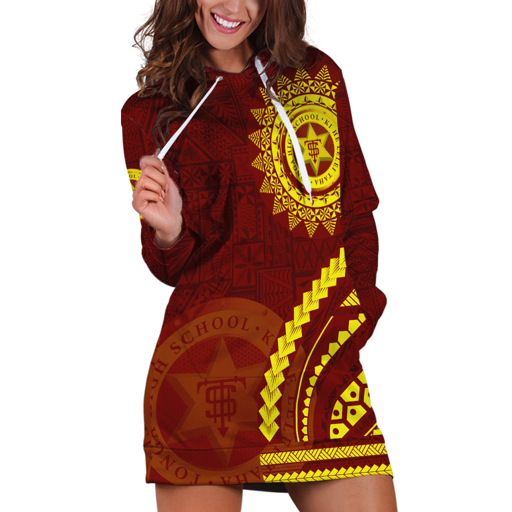 Tonga High School Hoodie Dress Ngatu and Polynesian Pattern LT03 Red - Polynesian Pride