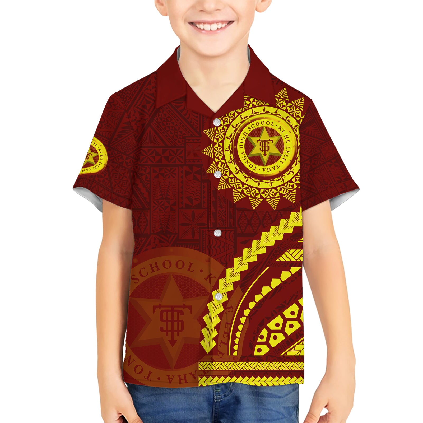 Tonga High School Kid Hawaiian Shirt Ngatu and Polynesian Pattern