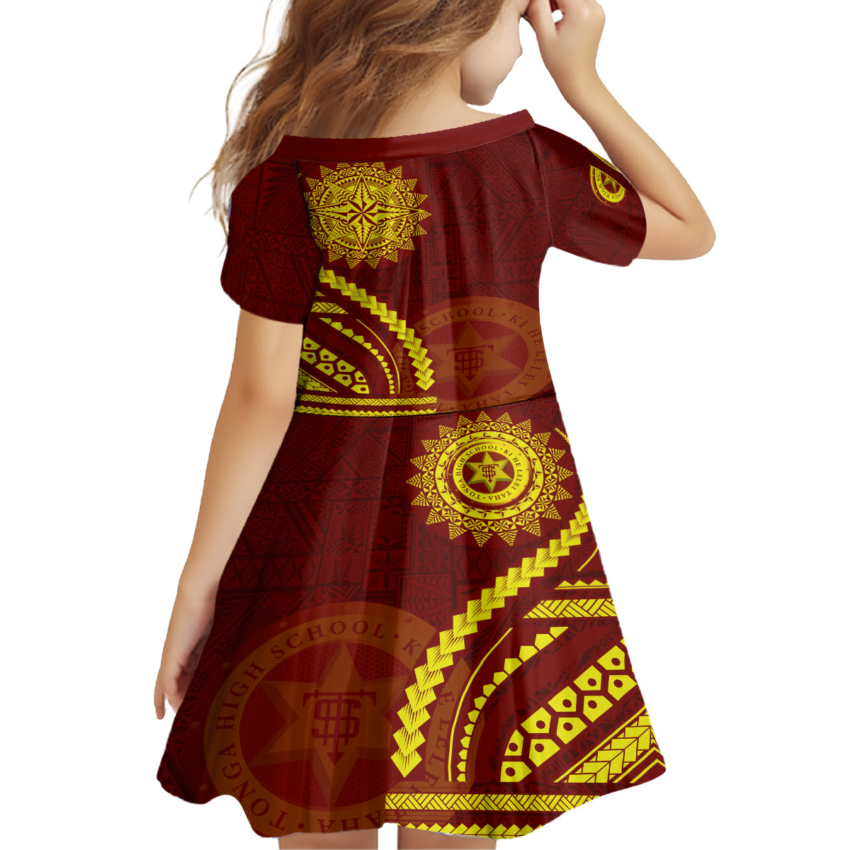 Tonga High School Kid Short Sleeve Dress Ngatu and Polynesian Pattern LT03 - Polynesian Pride