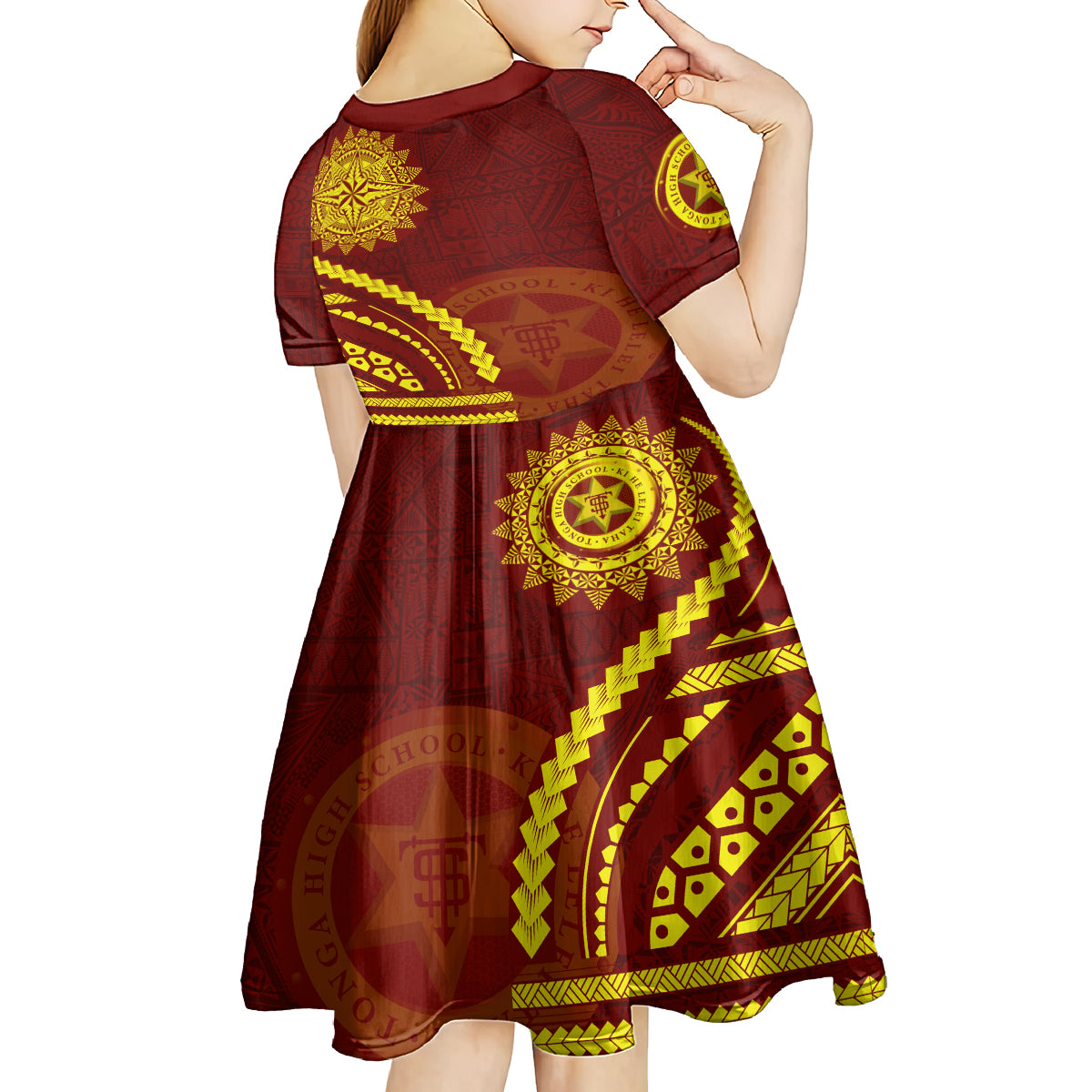 Tonga High School Kid Short Sleeve Dress Ngatu and Polynesian Pattern LT03 - Polynesian Pride