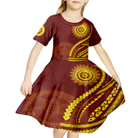 Tonga High School Kid Short Sleeve Dress Ngatu and Polynesian Pattern LT03 - Polynesian Pride