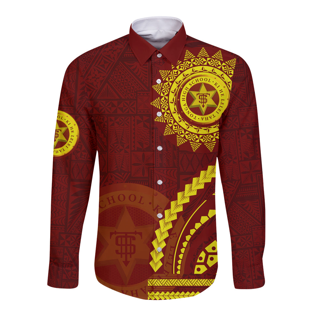 Tonga High School Long Sleeve Button Shirt Ngatu and Polynesian Pattern LT03 Unisex Red - Polynesian Pride