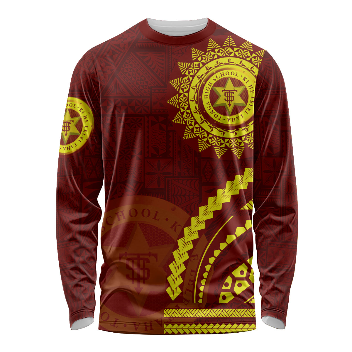 Tonga High School Long Sleeve Shirt Ngatu and Polynesian Pattern