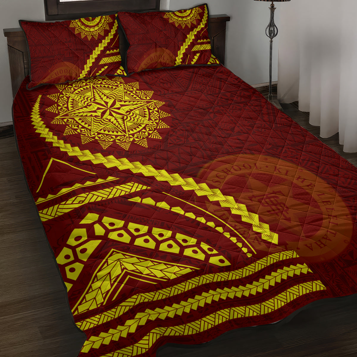 Tonga High School Quilt Bed Set Ngatu and Polynesian Pattern LT03 Red - Polynesian Pride