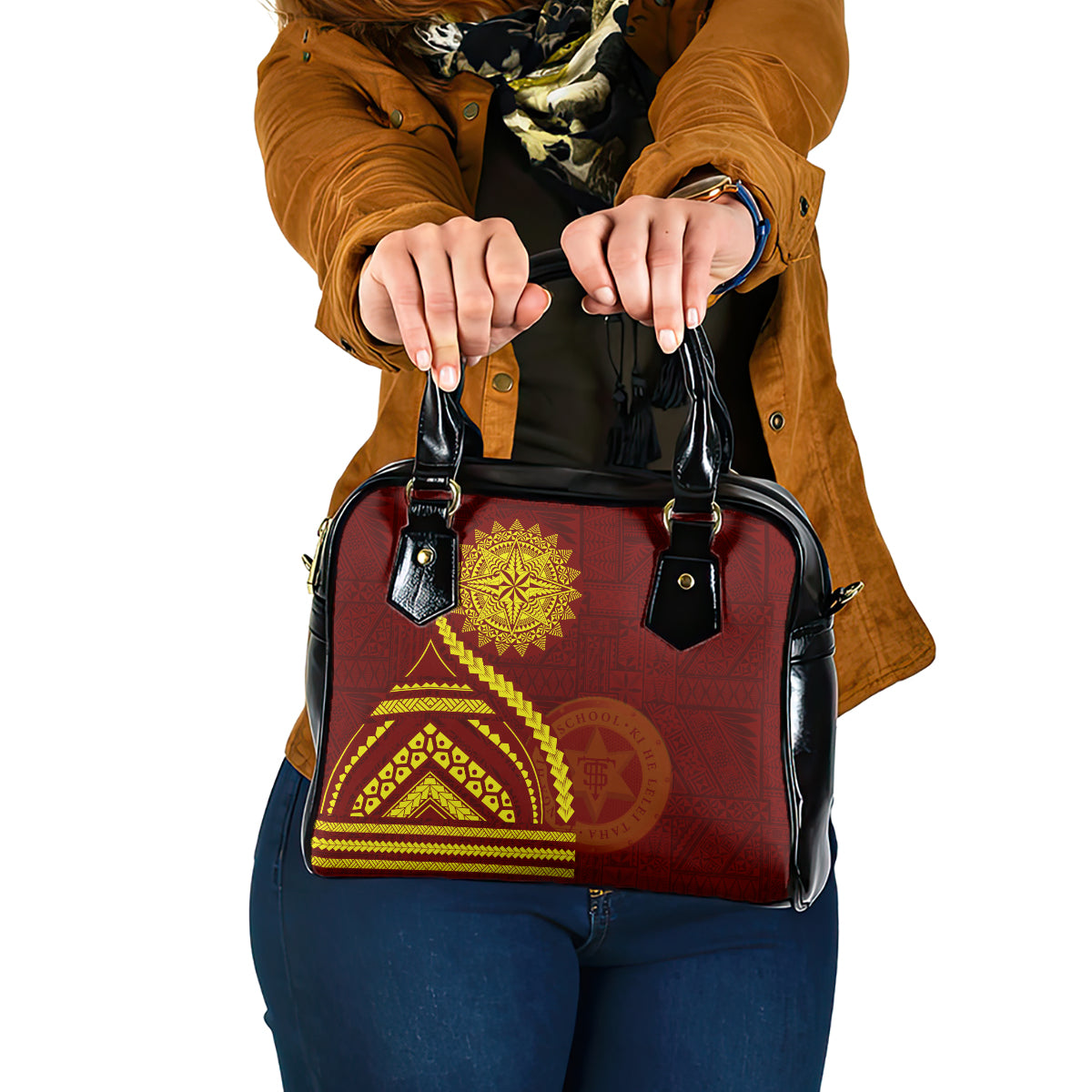 Tonga High School Shoulder Handbag Ngatu and Polynesian Pattern